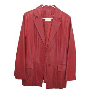 Lord & Taylor Dark Red Genuine Leather Blazer Jacket Size M Women's